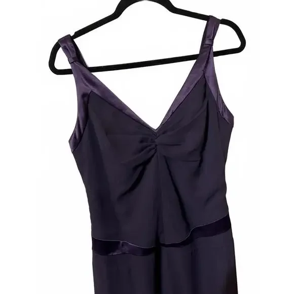 Vera Wang Bridesmaid Elegant Eggplant Dress Satin Trim 12 - Picture 3 of 7